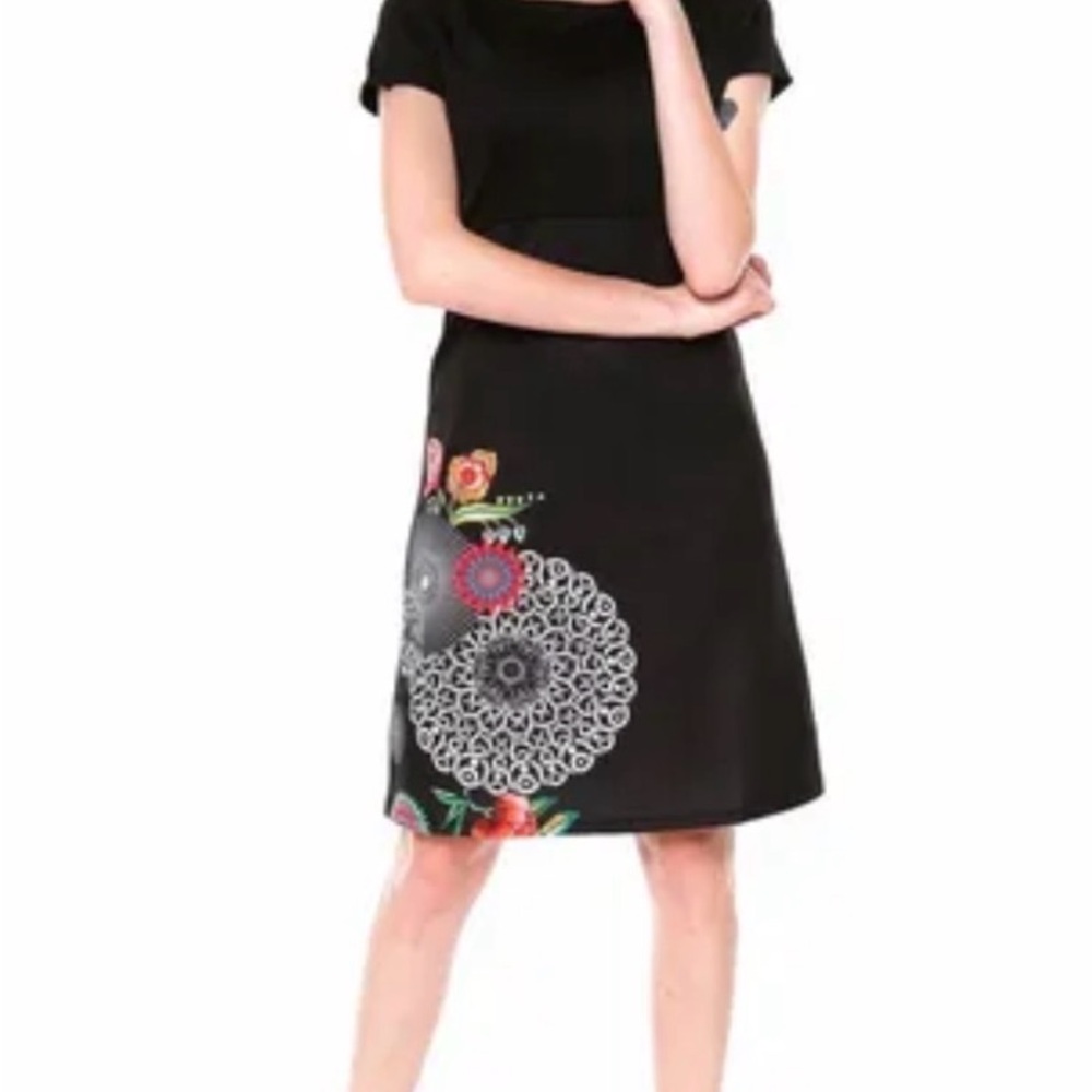 Desigual Black Dress with Floral and Lace Motif